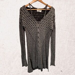 Gray Mini Dress with Intricate Knit Pattern